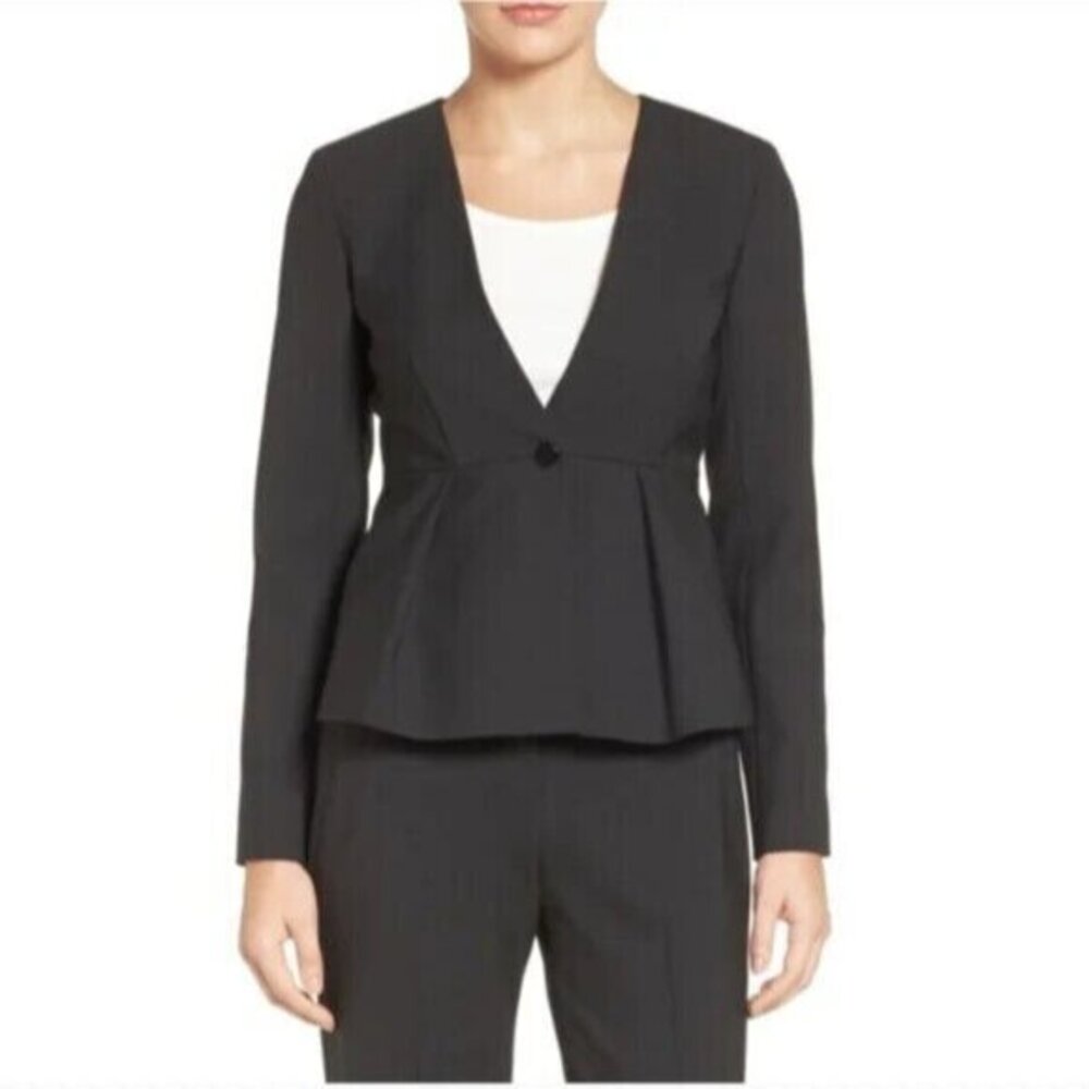 Emerson Rose Blazer Black Collarless Peplum Suit Jacket SZ 6 New